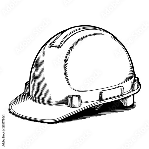 Hard Hat Safety Helmet in Detailed Black and White Outline Line Art Drawing Isolated on White