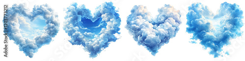 Artistic Cloud Shapes Forming Hearts in a Beautiful Sky with Varying Textures and Blue Tones