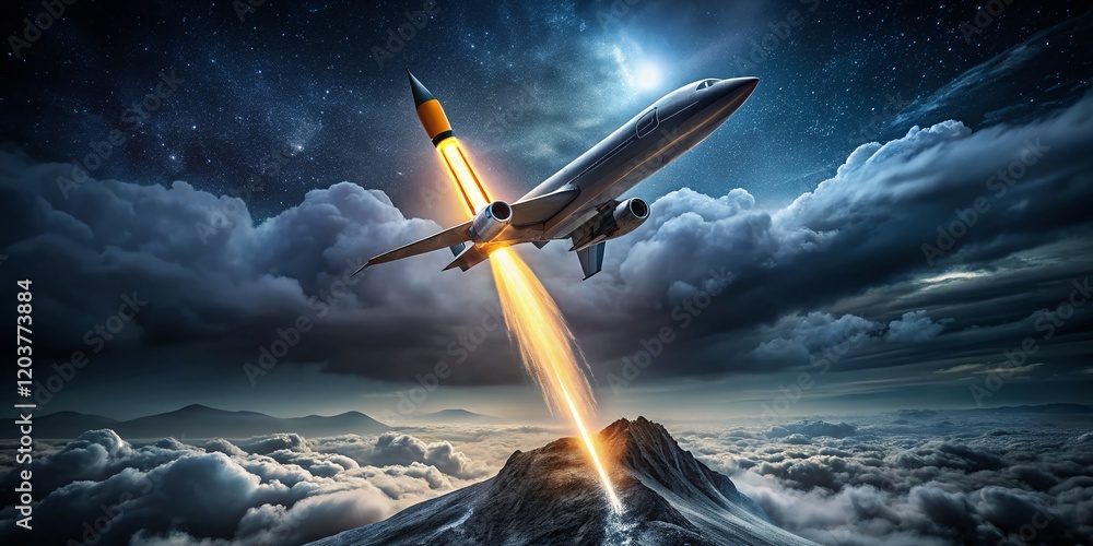Fototapeta premium Low Light Photo: Pencil Airplane Taking Off - Creative Stationery Concept