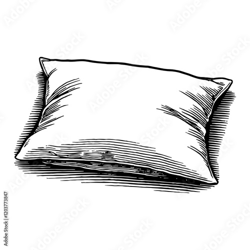 Pillow with Shadow in Detailed Black and White Outline Line Art Drawing Vector Design