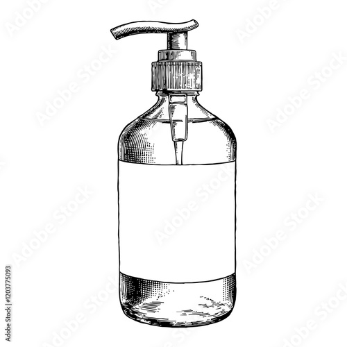 Bleach Soap Bottle with Blank Label in Detailed Black and White Outline Line Art Drawing