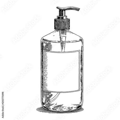 Bleach Soap Bottle with Blank Label Detailed Black and White Outline Line Art Drawing