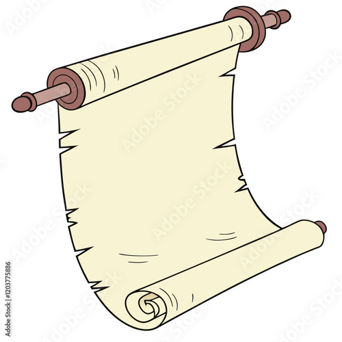 Ancient vector blank aged worn paper scroll with yellowed coloring and ragged torn edges 