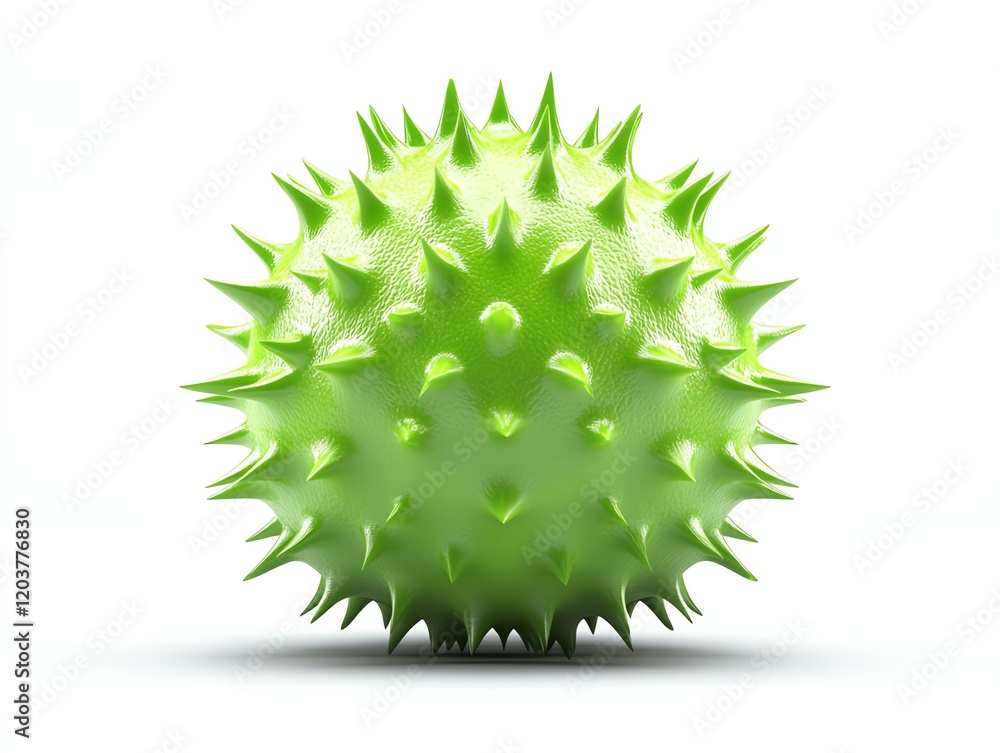 A soursop with its spiky green skin, photorealistic, green and white, isolated on white background A soursop with its spiky green skin, photorealistic, green and white, isolated on white background