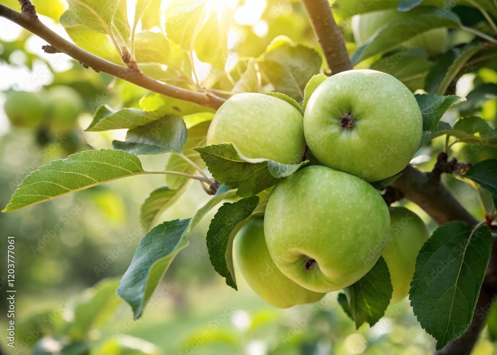 Lush Green Apples Hanging on a Branch - Fresh Organic Fruit Photography Lush Green Apples Hanging on a Branch - Fresh Organic Fruit Photography