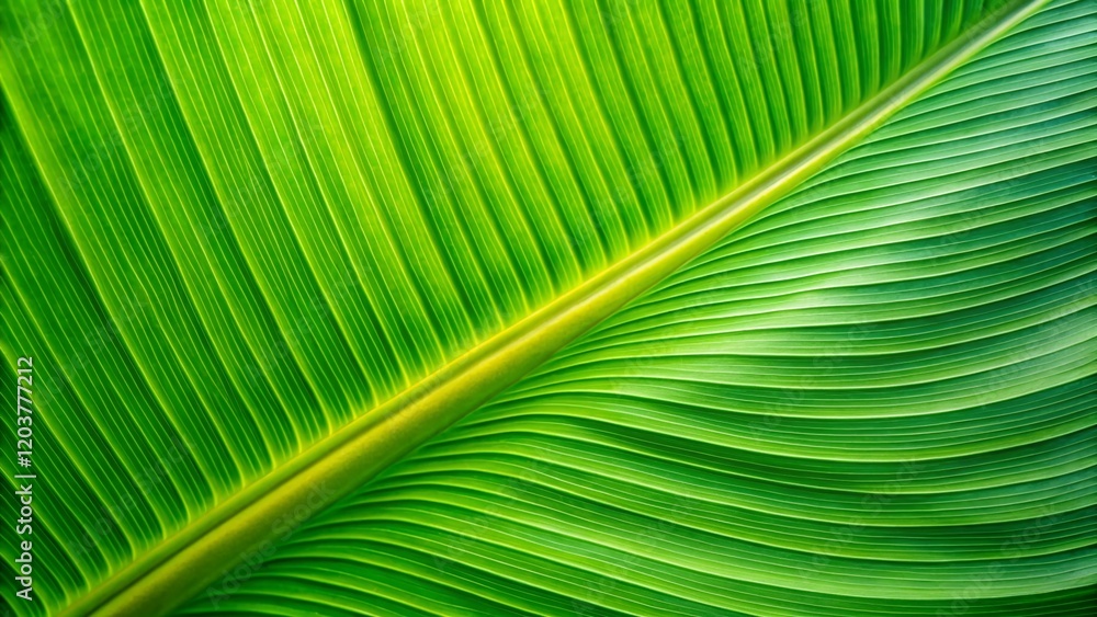Lush Green Banana Leaf Close-Up: Vibrant Texture and Detail Lush Green Banana Leaf Close-Up: Vibrant Texture and Detail