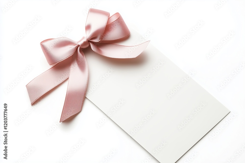 ertical card with pink satin ribbon and bow on a white background ertical card with pink satin ribbon and bow on a white background