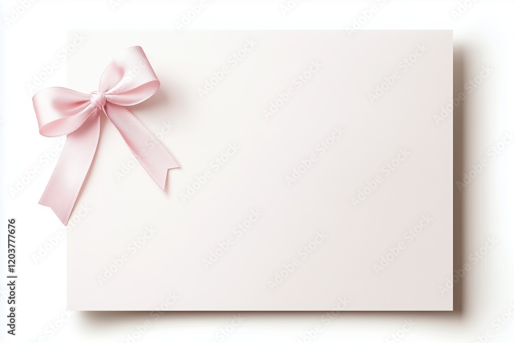 Blank card with pink ribbon and bow on white background, symbolizing elegance, care, celebration, and awareness. Perfect for gift ads, wedding promotions, and charitable campaigns Blank card with pink ribbon and bow on white background, symbolizing elegance, care, celebration, and awareness. Perfect for gift ads, wedding promotions, and charitable campaigns