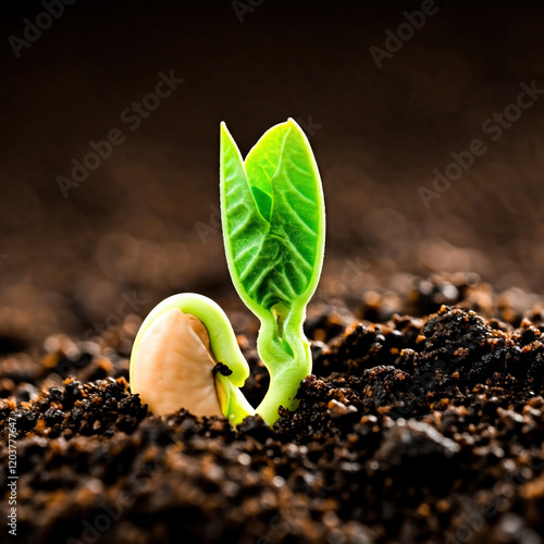 New Life: Mung Bean Sprout Breaking Through Soil