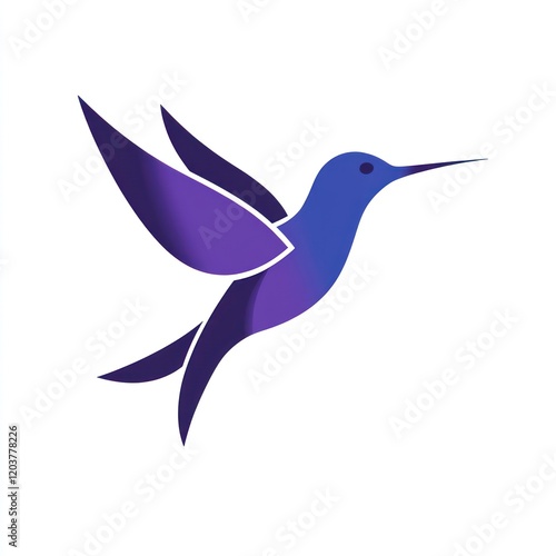 Purple blue gradient hummingbird flying illustration, graphic design element, for branding or web page photo