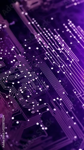 Abstract futuristic, animated background with purple neon lights. IT, cyberspace, computer data transfer. Perfect for technology and cyber concepts. Virtual reality, artificial intelligence.