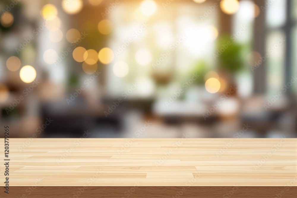 Wooden table surface with a blurred bright indoor background. Wooden table surface with a blurred bright indoor background.