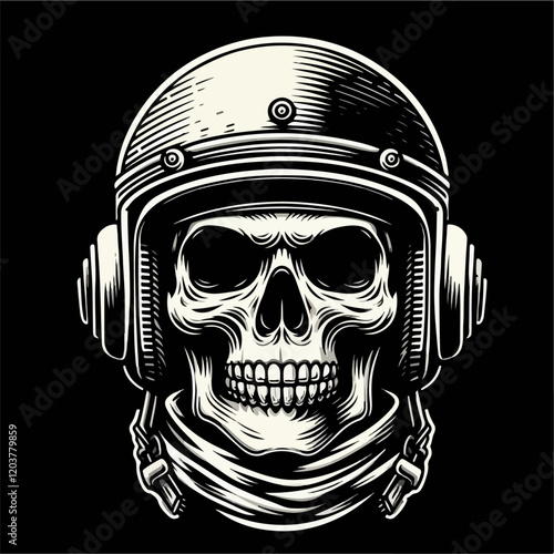 vector illustration of a skull with a helmet