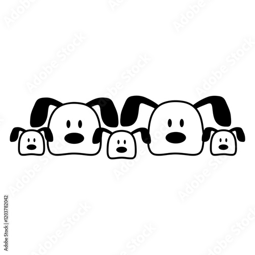 5 Dogs Family Team 3 Children Parents Mom Dad Cute Design Lover Art Vector Illustration Card T-Shirt Poster Sticker Graphic Print Decorative Drawing Isolated Logo Decoration Symbol Creative Cool Style