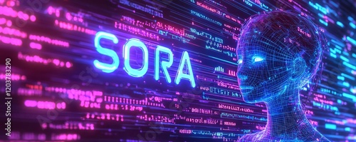 Neon Circuitry and Futuristic AI Concept Sora in Digital Form