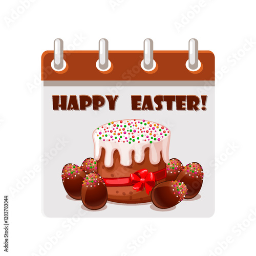 Calendar page for Easter Day with Easter cake and chocolate eggs for your greeting card,calendars, stickers or icons. Happy Easter Day