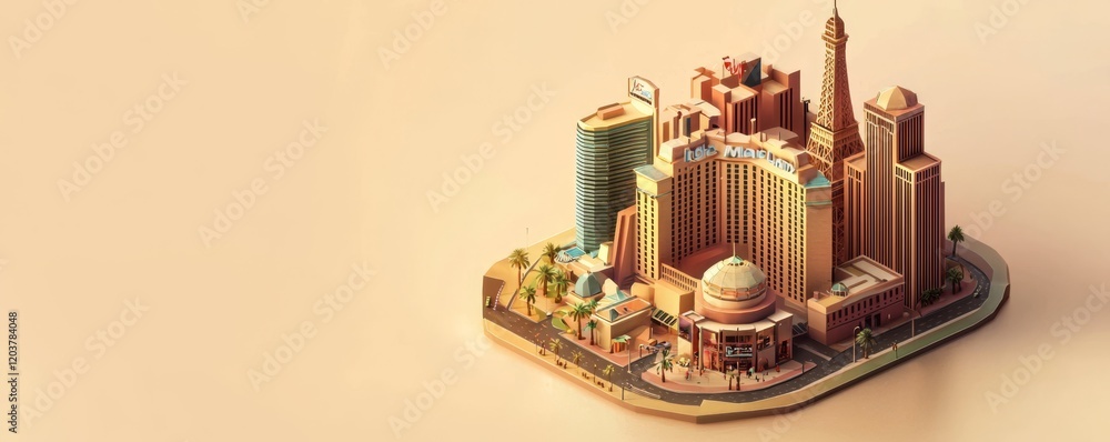 Fototapeta premium Detailed square-shaped depiction of Las Vegas landmarks