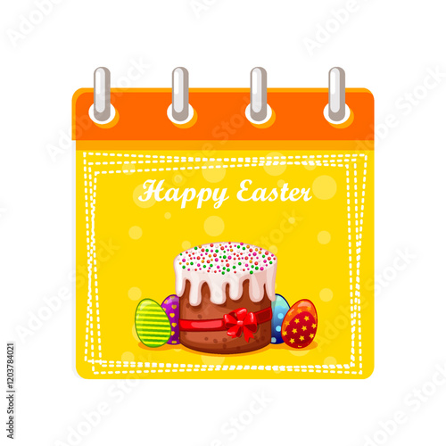 Calendar page for Easter Day with Easter cake and coloring eggs for your greeting card,calendars, stickers or icons. Happy Easter Day