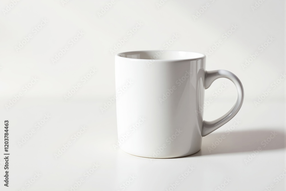 Minimalist white mug on a clean, light background with soft shadows for branding or product presentation. Minimalist white mug on a clean, light background with soft shadows for branding or product presentation.