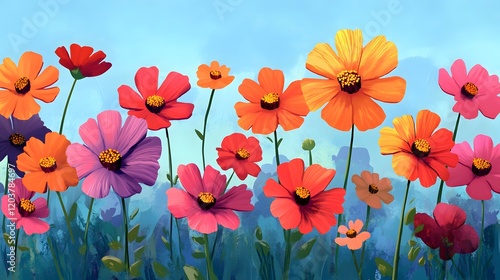 Wallpaper Mural Vibrant Cosmos Flowers Bloom Against A Blue Sky Torontodigital.ca