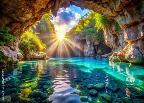 Luxurious Pool Grotto: Crystal Clear Water & Dramatic Lighting