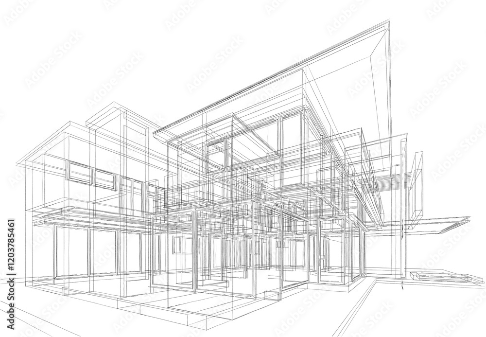Fototapeta premium Architectural sketch of a house 3d illustration