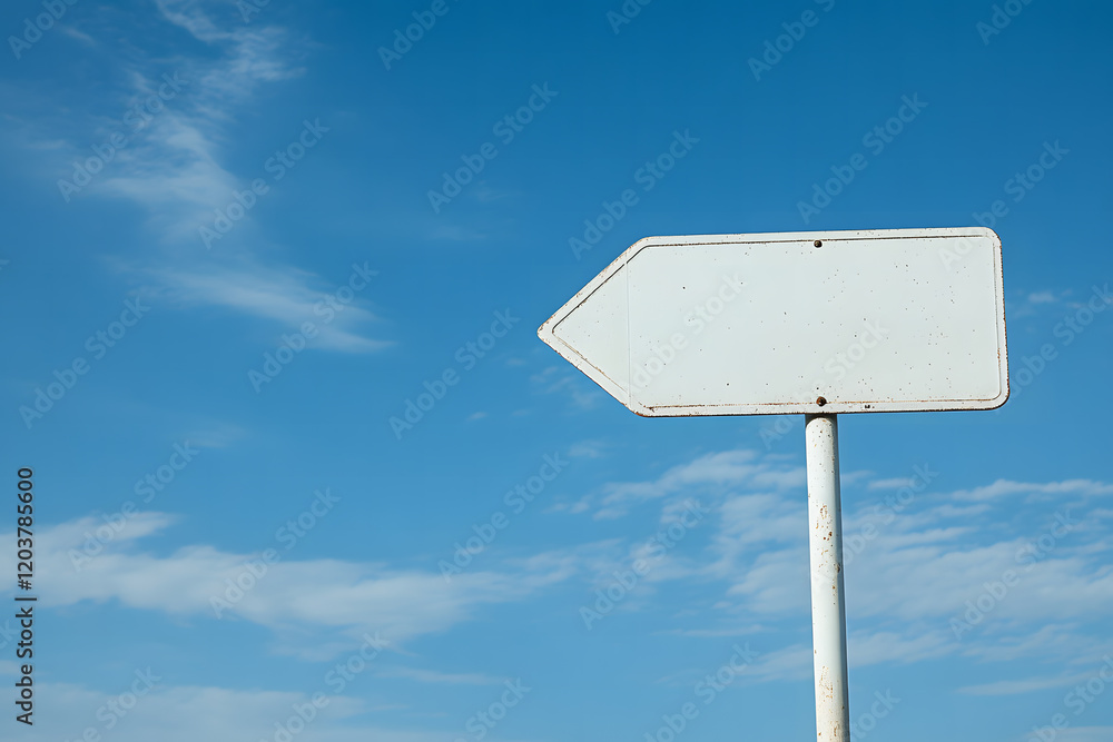 Weathered White Arrow Sign Against a Clear Blue Sky Weathered White Arrow Sign Against a Clear Blue Sky