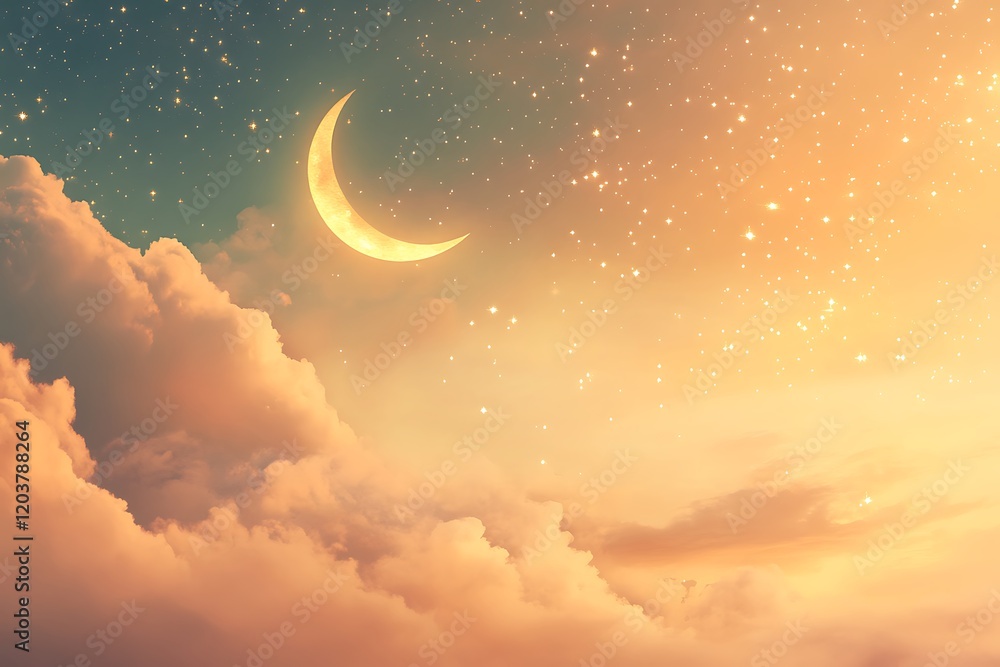 Glowing Ramadan Kareem Background with a Crescent Moon. Glowing Ramadan Kareem Background with a Crescent Moon.