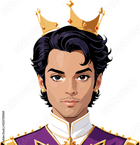 King in Regal Attire with Crown Portrait Vector Illustration