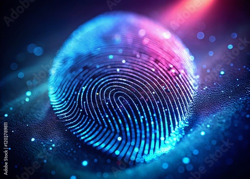 Macro Close-up of Fading Fingerprint on Dark Blue Background - Biometric Security Concept