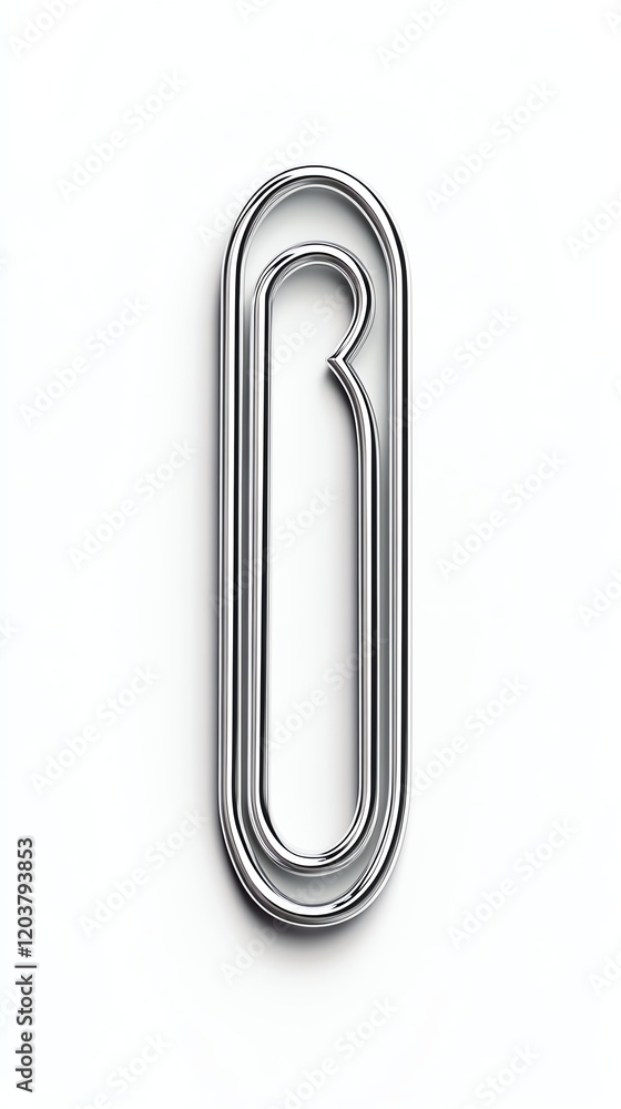 A paperclip with a shiny finish, ultrarealistic, silver, isolated on white background A paperclip with a shiny finish, ultrarealistic, silver, isolated on white background