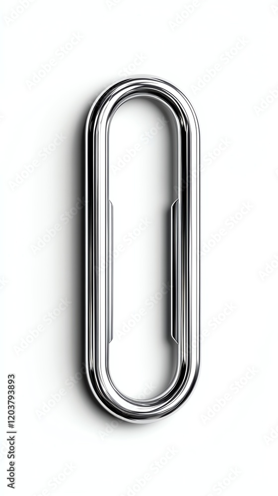 A paperclip with a shiny finish, ultrarealistic, silver, isolated on white background A paperclip with a shiny finish, ultrarealistic, silver, isolated on white background