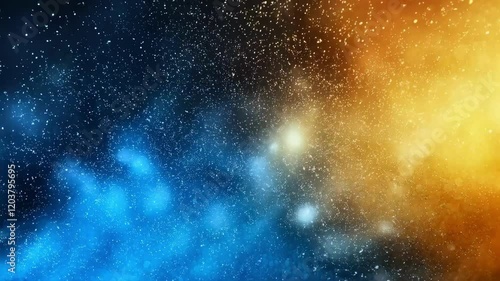 Sparkling gold and blue cosmic nebula animation with glowing particles