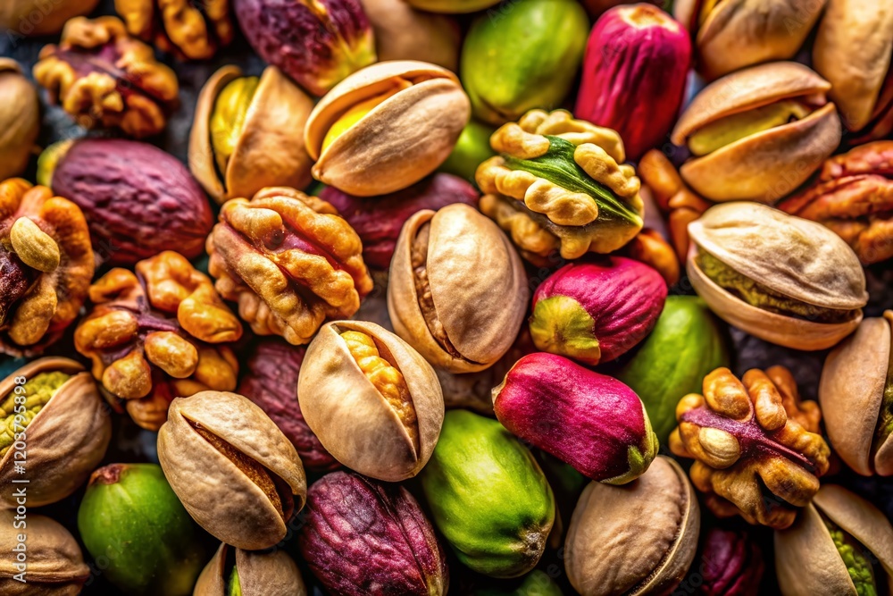 Macro Photography: Mixed Pistachios and Walnuts, Healthy Snack, Smart Food Macro Photography: Mixed Pistachios and Walnuts, Healthy Snack, Smart Food