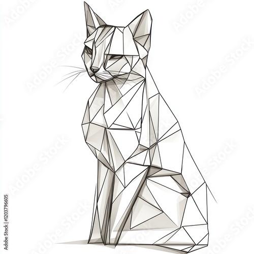 Low poly cat sitting, on white background, for graphic design and pet themes photo