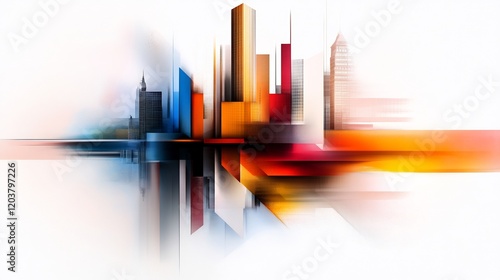 Abstract city with vibrant colorful shapes on a white background with geometric forms