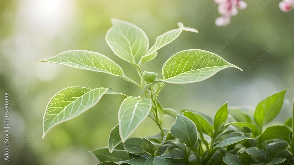 Close-up of vibrant green leaves with delicate veins, bathed in soft sunlight against a blurred natural background. Close-up of vibrant green leaves with delicate veins, bathed in soft sunlight against a blurred natural background.