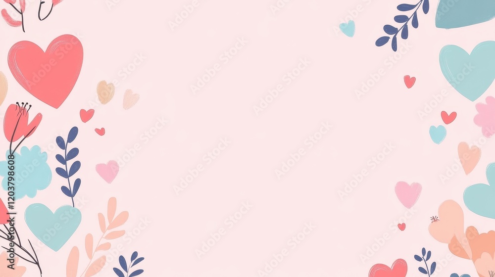 Romantic Pastel Floral Hearts Background for Valentine's Day Romantic Pastel Floral Hearts Background for Valentine's Day