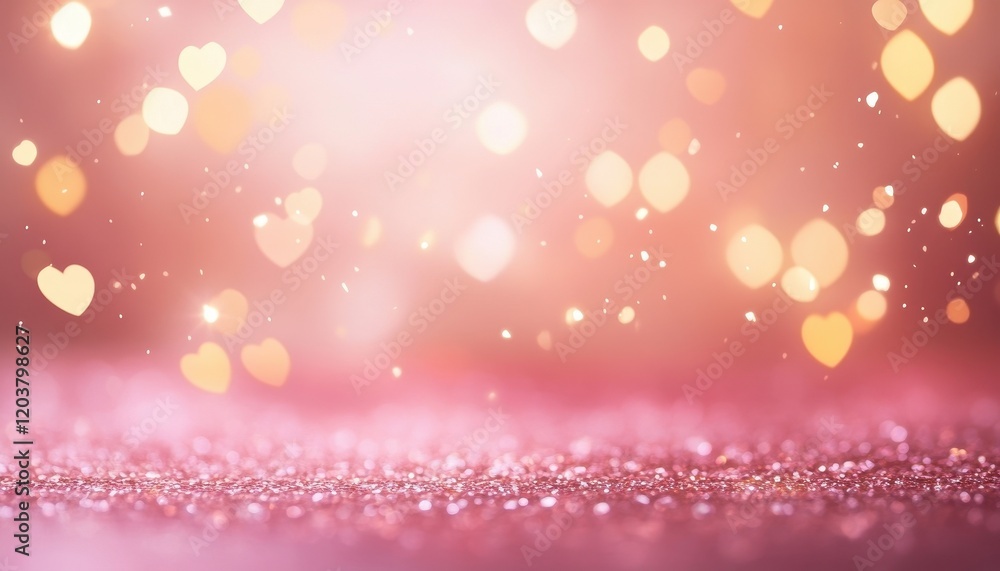 Romantic Pink and Gold Glitter Heart Background with Sparkling Lights Romantic Pink and Gold Glitter Heart Background with Sparkling Lights