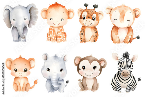 Baby Safari Animals in a Gentle Watercolor Style photo