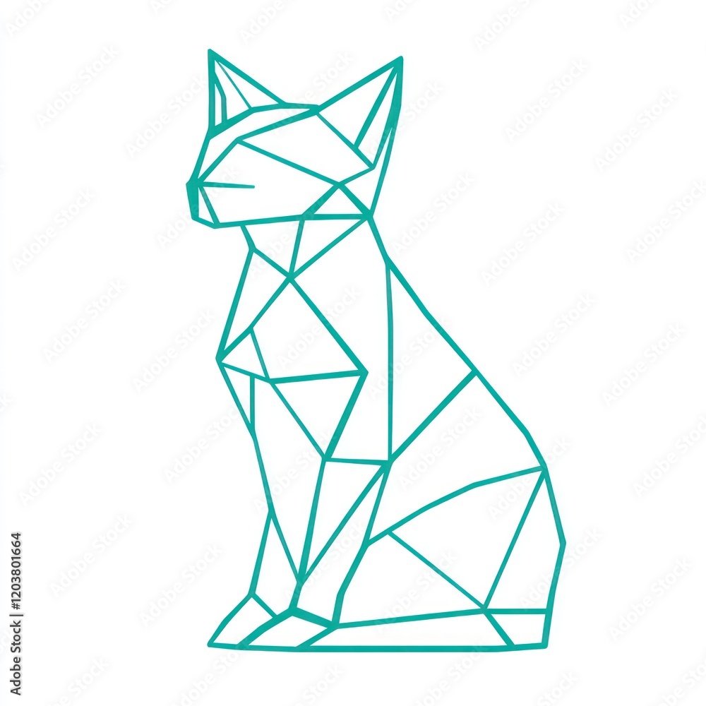 Geometric cat outline, teal colored, sitting pose, abstract design, home decor Geometric cat outline, teal colored, sitting pose, abstract design, home decor