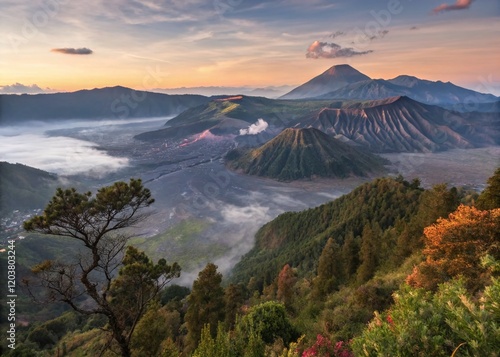 Magical Sunrise over Bromo Tengger Semeru National Park, Cemoro Lawang Village photo