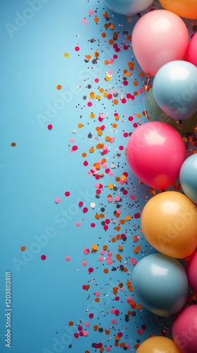 Colorful balloons and confetti create a festive atmosphere for a celebration ...