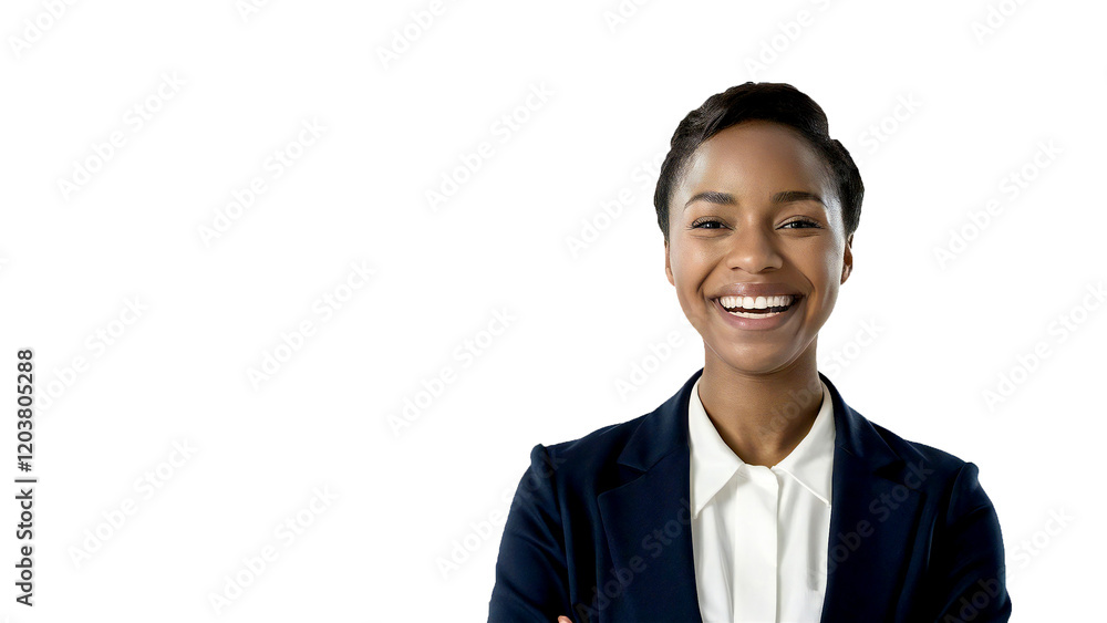 Professional Headshot of Smiling African American Businesswoman in Navy Blazer on White Background - Corporate Portrait Professional Headshot of Smiling African American Businesswoman in Navy Blazer on White Background - Corporate Portrait