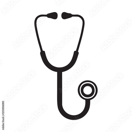 A modern, minimalist stethoscope vector in flat style. Perfect for illustrating medical, healthcare, or wellness themes in professional projects. Scalable and versatile, it's suitable for digital and 