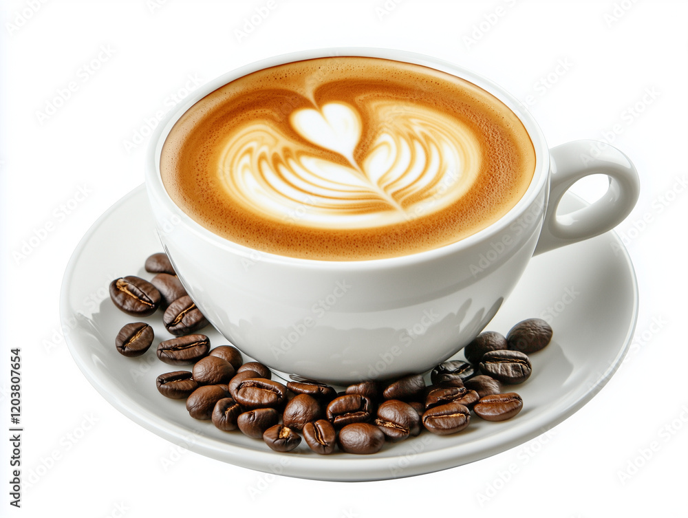 S cup of coffee and coffee beans isolated on white background S cup of coffee and coffee beans isolated on white background
