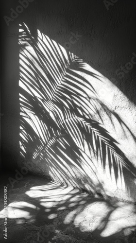 Silhouetted palm leaves against an aged wall creating a dramatic contrast dur...