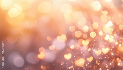 Warm Golden Heart Shaped Bokeh Lights Romantic Background