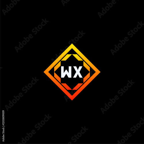 Free Download WX initials dynamic geometric logo design features a bold lettering sign in an orange and black color scheme, displayed against a dark background - GFXLoad