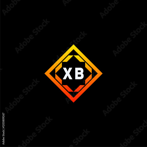 Free Download XB initials dynamic geometric logo design features a bold lettering sign in an orange and black color scheme, displayed against a dark background - GFXLoad
